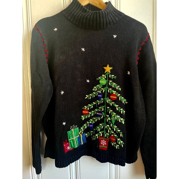 Vintage Classic Elements Christmas Tree Embroidered Sweater Women’s Large - Picture 1 of 5